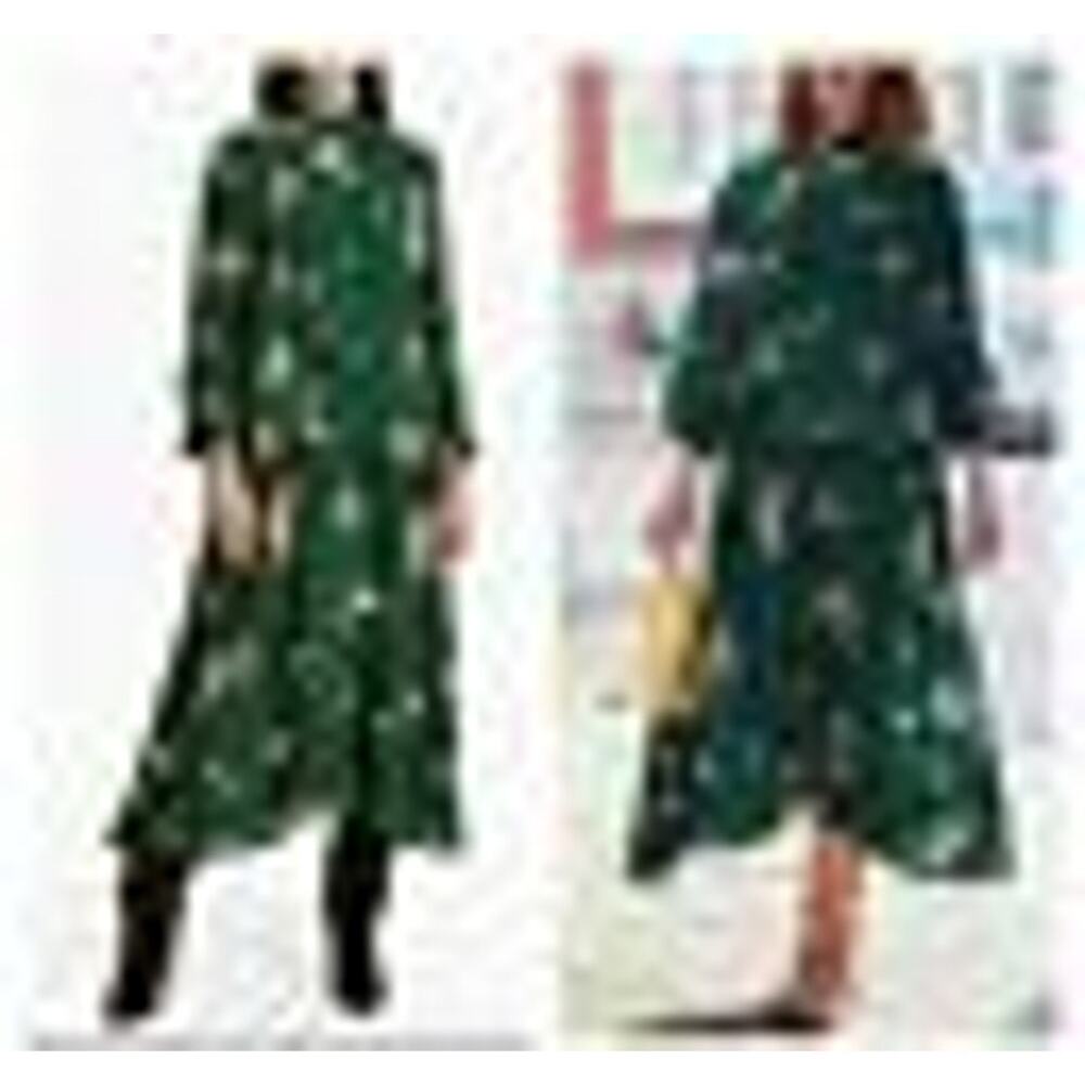 H&M Green Floral Ruffle Midi Dress Ltd Edition Cottagecore Boho Blogger Fav Sz 4 - Picture 2 of 11